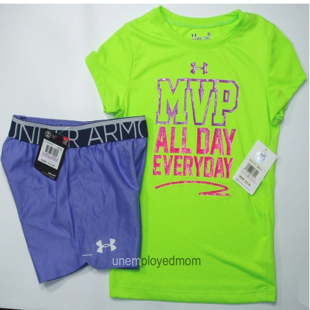 Under Armour Girls Outfit Top Short MVP All Day Everyday Athletic Sports Shirt
